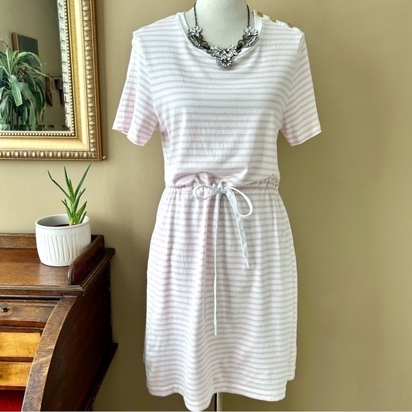 Draper James Tie Waist T-Shirt Dress in Light Pink Mariner Stripe Size Medium - Picture 1 of 16